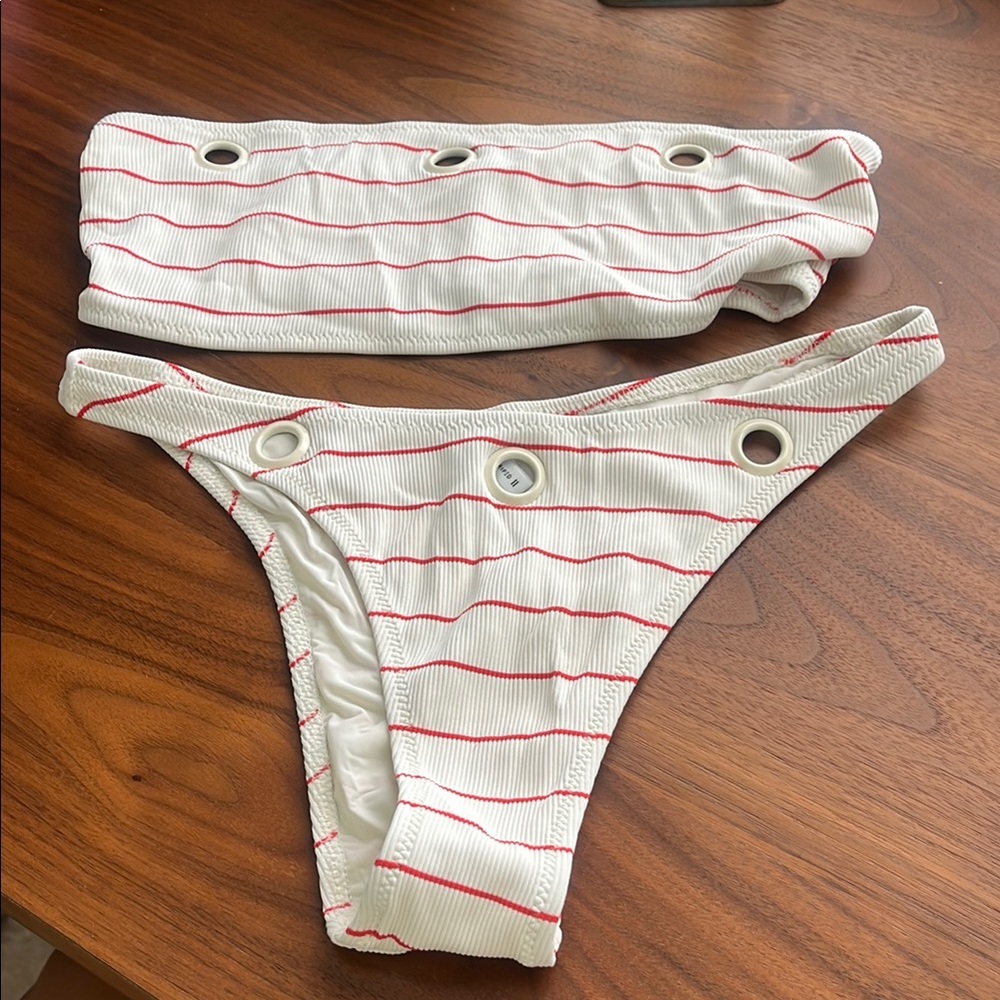 Solid & Striped White and Red Bikini